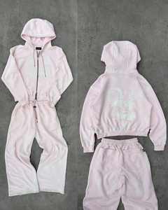 Vente en gros Survêtements en coton épais uni, de couleur unie, survêtements pour hommes, ensemble sweat à capuche et pantalon de survêtement deux pièces avec logo personnalisé - Product Image 2