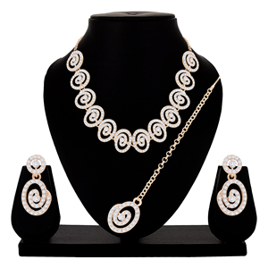 Alex Jewelry, Gargantilla de diamantes austriacos chapados en oro, conjunto de collar, elegancia redondeada con cadena de eslabones de piedra principal de perlas para regalo - Product Image 1