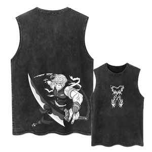 2025 hommes 275gsm demi-manches gilet rue mode acide lavage débardeur en détresse Batik Style 100% respirant coton bord ample - Product Image 4