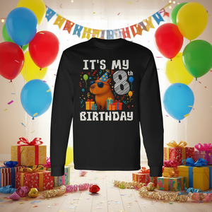 T-shirt a maniche lunghe per ragazzi Capybara, regalo per il 8° compleanno, t-shirt promozionale per 8 anni - Product Image 3
