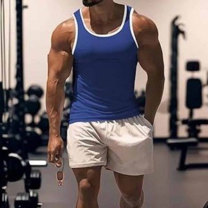 Débardeur col rond plaine gilet basique maillot de corps coton vêtements de sport décontractés Fitness hommes débardeur fabriqué par robe de sport - Product Image 4