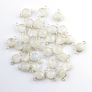 Conector de bisel de piedras preciosas, piedra lunar de arcoíris, Gema chapada en plata, bisel de Plata de Ley 925 - Product Image 1