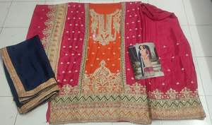 Collection indienne Premium qualité export soie de Chinon de créateur moderne avec travail de broderie fabrication de costumes Salwar d'Inde - Product Image 6