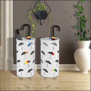 Porte-parapluie rond en métal Porte-parapluie de couloir Porte-parapluie debout pour la décoration de bureau à domicile, blanc - Product Image 2