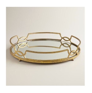 Enamel Decorative Tray Top Selling Large Size Brass Gold Metal and Glass Table Tray Design for Elegant Home Decoration - Product Image 3