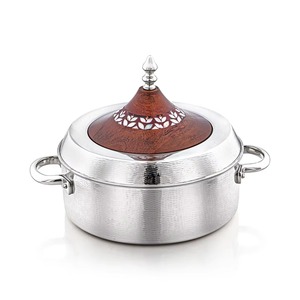 Couvercle en bois naturel d'acacia avec base en acier Casserole de service d'aliments faite à la main Réchauffeur d'aliments de luxe pour la maison Hôtel Restaurants - Product Image 1