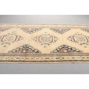 Turkish Rug, 5x12,5 ft Runner Rug, <b>Brown</b> Check <b>Wool</b> Vintage Rug - Product Image 2