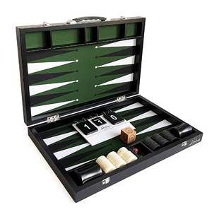 Tournament Size <b>Backgammon</b> <b>Set</b> Green Fabric Ground Leather Case 22x29 Inch (57x75cm) - Product Image 2
