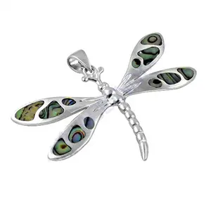 "925 Silver Dragonfly <b>Charm</b> <b>Pendant</b> Necklace with Mother of <b>Pearl</b>" - Product Image 3