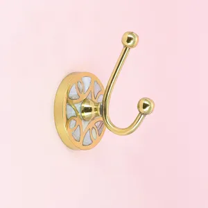MUGHALCRAFTS Luxe Brass Coat Hook with Mother of Pearl Inlay Modern Wall Hook for Bathroom Kitchen or Wardrobe Use - Product Image 1