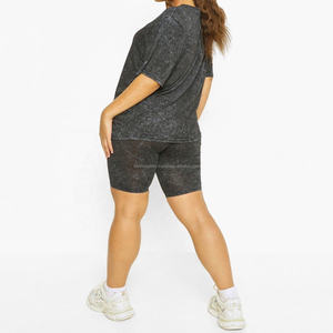 Verano nueva moda mujer ropa 2 piezas camiseta y conjunto corto de tela suave de talla grande lavado ácido Biker conjunto corto de dos piezas - Product Image 5