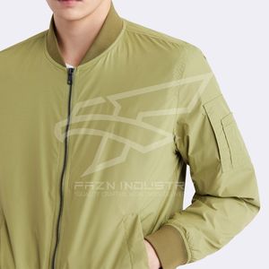 2025 luxe hommes fermeture éclair Bomber veste haute tissu couleur unie hiver vêtements de plein air avec col montant vestes pour hommes - Product Image 3