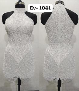 Luxury <b>Red</b> Evening <b>Gown</b> with Hand Beaded Crystal Lines - Product Image 2