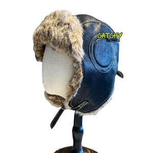 Chapeau d'aviateur en cuir véritable avec doublure en fausse fourrure, bonnet d'hiver à oreilles rabattables pour pilote - Product Image 5