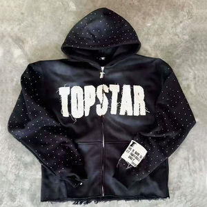 เสื้อฮู้ดดี้คุณภาพสูง OEM สำหรับทุกเพศ, ผู้ผลิตเสื้อฮู้ดดี้สตรีทแวร์ เสื้อฮู้ดดี้แบบมีซิป ตกแต่งด้วยคริสตัล น้ำหนัก 400 กรัม - Product Image 1