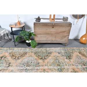Tapis turc vintage de 4,7 pieds x 11,5 pieds, tapis de salon à tissage plat bleu et beige, en laine avec support en latex, motif patchwork - Product Image 2