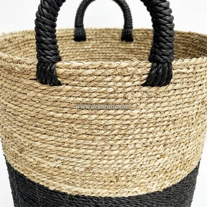 Set 2 Colorful Natural <b>Seagrass</b> <b>Storage</b> <b>Baskets</b> Rope Handles Eco-Friendly Multifunction Woven Household <b>Storage</b> Home Decor - Product Image 3