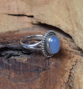 <b>925</b> Sterling <b>Silver</b> Blue Chalcedony <b>Ring</b> Handmade Oval Cut Promise <b>Ring</b> with Blue Chalcedony Stone - Product Image 4