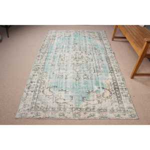 Alfombra Turca de 4.6x7.6 pies, Alfombra Vintage, Alfombra Floral Azul y Blanca - Product Image 3
