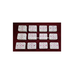 Nouveau Design Naturel Nacre Rose Incrusté Blanc Marbre Boîtes Bijoux Accessoires De Stockage À La Main Poli Incrustation Boîtes - Product Image 1