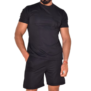 ชุดกางเกงขาสั้นลำลองสำหรับผู้ชายชุดเซตคู่แขนสั้นสีพื้นคอกลมทรงสลิมฟิตผ้าฝ้ายระบายอากาศได้ดีดีไซน์ใหม่ - Product Image 3