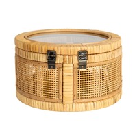 Boîte de rangement ronde en rotin empilable avec couvercles en verre, boîte de rangement artisanale, écologique, naturelle, décoration intérieure et extérieure, vente en gros du Vietnam