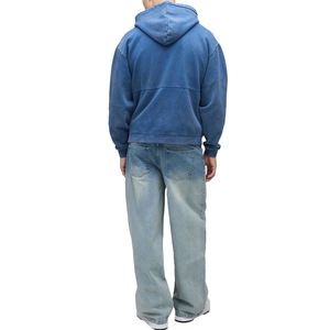 เสื้อฮู้ดซิปสีน้ำเงินล้วน คุณภาพดีที่สุดจากโรงงาน ราคาส่ง ผ้าฟลีซคอตตอน 100% กันลมสำหรับฤดูหนาว พิมพ์ลาย ทรงโอเวอร์ไซส์ - Product Image 3