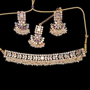 Joyería religiosa de la India hermosa gargantilla estilo Mehendi diseño polaco desgaste de fiesta espejo antiguo gargantilla collar conjunto - Product Image 1