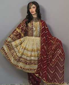 2025 New Arrival Custom Sizes Vintage Embroidery <b>Appliques</b> Afghani Dress Washable Eco-Friendly Pakistani Kuchi <b>Lace</b> Dresses - Product Image 6