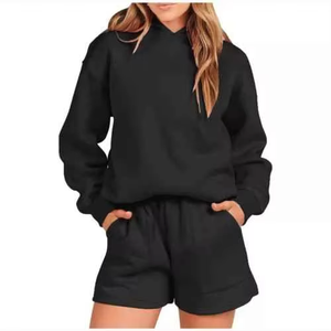 Conjunto de Sudadera Extra Grande y Pantalones Cortos para Mujer, Estilo Casual de Verano, Moda Urbana, por Encima de la Rodilla, Color Sólido, 100% Algodón Ecológico - Product Image 6