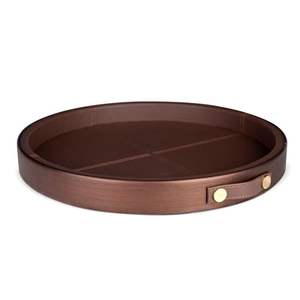 Plateau rond en cuir avec poignées de haute qualité pour servir des pâtisseries de petit-déjeuner ou des collations sur la table ou l'utilisation d'affichage de décor de cuisine - Product Image 4