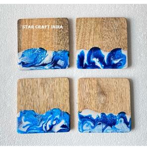 Vente en gros de sous-verres ronds en bois avec logo personnalisé, lot de 4 pièces avec support, sous-verres en résine époxy et bois d'acacia pour boissons - Product Image 6