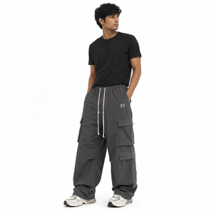 Wholesale Breathable <b>Elastic</b> <b>Waist</b> Cargo <b>Trousers</b> Wide Leg Multi Pocket Relaxed Fit Streetwear Custom Woven men's pants USA - Product Image 1