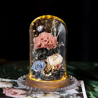 Ensemble cadeau de fleurs préservées de luxe dans un dôme en verre, rose éternelle de qualité supérieure avec boîte cadeau et sac pour mariage, Saint-Valentin, décoration de la maison