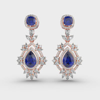 Pendientes de tuerca vintage estilo clásico indio para ocasiones especiales, con zafiro azul y moissanita de corte pera y cojín, en plata de ley.