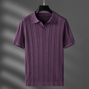 Camiseta Polo de punto de seda helada con etiqueta personalizada para hombre al por mayor, camiseta de manga corta transpirable de seda helada con base informal transpirable para hombre - Product Image 3