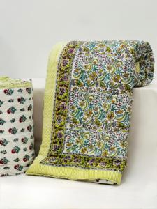 Handblock printed single dohar New Arrival Handmade Hand Block Handblock Printed <b>Vintage</b> Hand Block Printed Cotton Kantha <b>Quilt</b> - Product Image 5