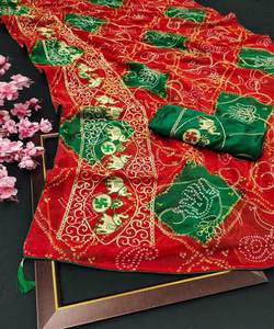 Trắng Dựa Bầu Trời Màu Xanh Thêu Saree Với Ren Biên Giới Và Tussle Bollywood Phong Cách Mới Nhất Đảng Mặc Đám Cưới Lụa Sari & Áo Apparelgarment - Product Image 1