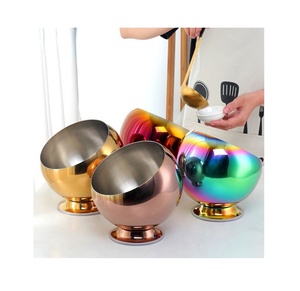 Cuenco pulido brillante liso de diseñador con bandas recubiertas de PVD multicolor de acero inoxidable con Base decorativa que sirve cuencos bonitos hechos a mano - Product Image 1
