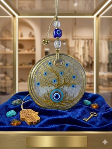 Décoration murale artisanale en verre DNB1004, amulette en verre Arbre de Vie pour la protection de la maison, cadeaux de mariage Nazar Boncugu - Product Image 4