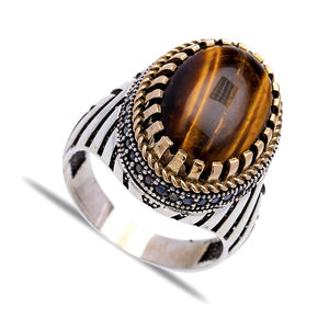 Anillo de Plata de Ley 925 con gema de ojo de gato para hombre, sortija ovalada, diseño otomano, turco, hecho a mano - Product Image 2