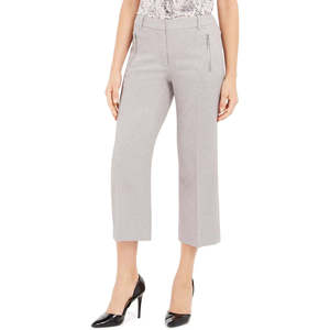 Pantaloni Cropped in Twill da Donna Calvin Klein, Vita Alta, Tasche con Zip, Anti-Piega, Stile Svasato, Taglia 6, Grigio con Lavaggio Colorato - Product Image 1