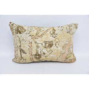Almohada de retales Kantha de lana Beige, 16x24 pulgadas, bordado, patrón de tejido Floral Vintage, estilo bohemio a cuadros para sofá o uso doméstico - Product Image 1