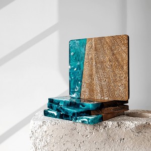 Sous-verres en bois de résine carrelée pour thé ensemble de sous-verre en bois pour boissons carré résistance à l'eau résine époxy caboteur de rivière - Product Image 5