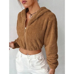 Sweat-shirt à épaules tombantes de haute qualité, broderie, manches longues, haut court pour femme, pull en molleton de coton, fermeture éclair, sweat-shirt pour femme - Product Image 6