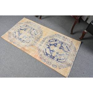 Alfombra de lana turca Vintage de 2,5x4,7 pies, Beige, azul, Patchwork, tejido plano, respaldo de látex, pila mediana ecológica para comedor - Product Image 4