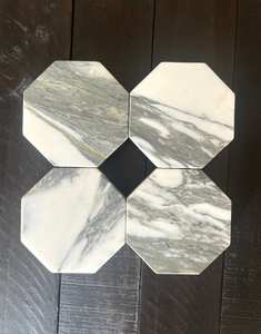 Posavasos de Mármol Octagonales Arabescato Corchia, Elegantes Posavasos de Piedra Blanca y Gris - Product Image 1