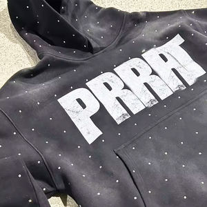 OEM personalizado del fabricante Sun Faded Hoodie Vintage Washed 100% algodón Pullover Boxy Heavyweight con diamantes de imitación para el invierno - Product Image 2