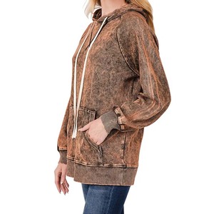 เสื้อกันหนาวผู้หญิงโอเวอร์ไซส์ผ้าโพลีเอสเตอร์ผ้าฝ้ายโพลีเอสเตอร์ลายสีทึบลำลองสำหรับฤดูหนาวแบบวินเทจซีดจาง - Product Image 3