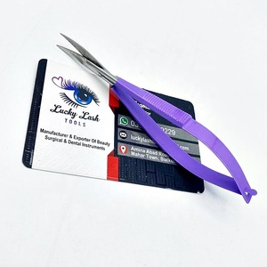 Tijeras de resorte moradas PS con logotipo personalizado, pinzas para cejas de acero inoxidable con hoja curva para pestañas Microquirúrgicas para dar forma a las cejas - Product Image 4